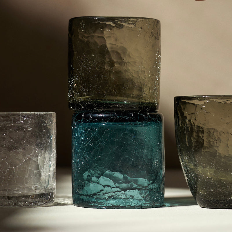 F2D Waterglas 22cl Crackle Blauw (set van 2)